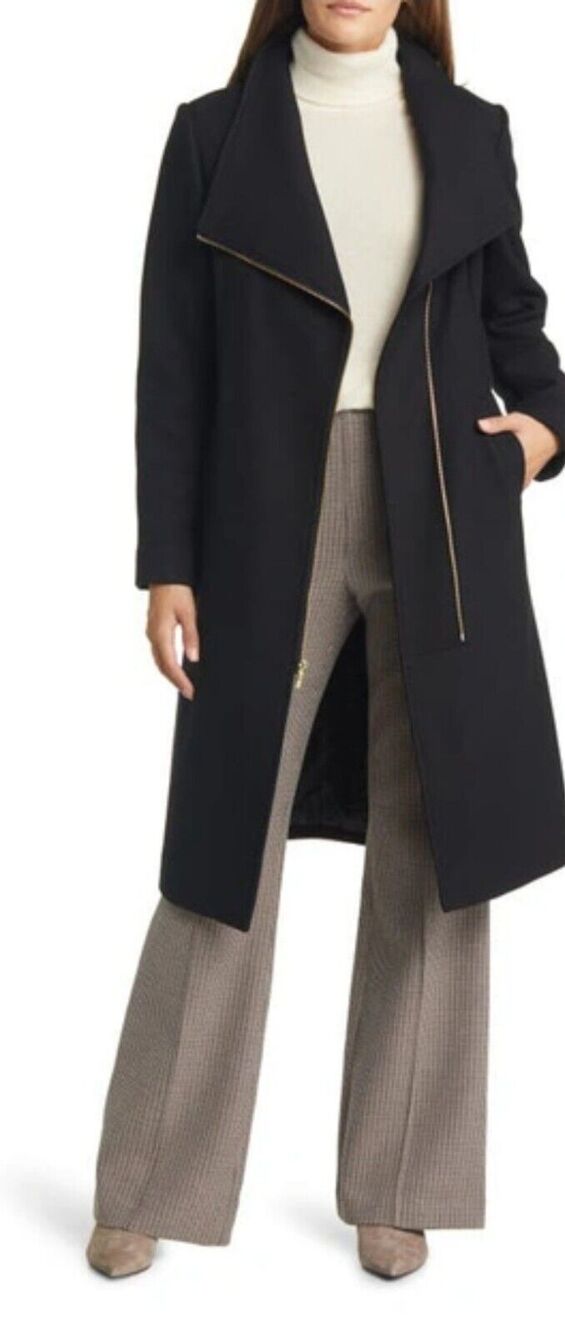 NWT $500 Cole Haan Wool Blend Full Zip Collar Coat Women's 10 Black C4